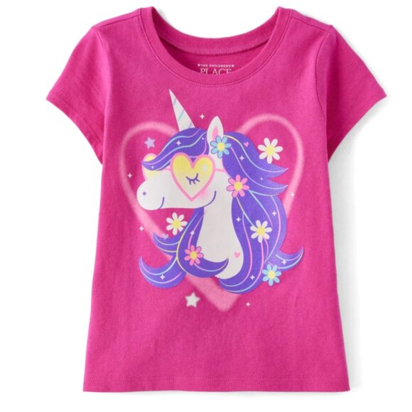 The Children's Place Baby And Toddler Girls Unicorn Graphic Tee - Pink Glow - Picture 1 of 2
